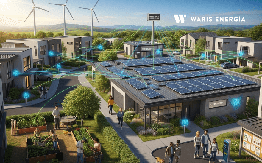 Comunidad energetica con placas solares compartidas y tecnologia inteligente