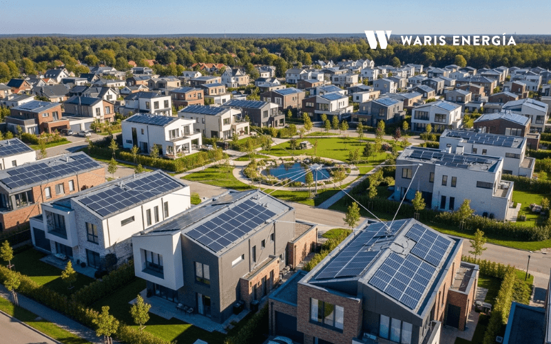 Paneles solares comunitarios en tejados de viviendas urbanas