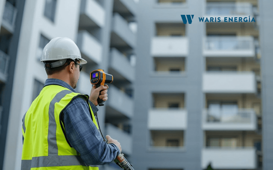 Auditoria energetica profesional en edificio residencial con equipo de medicion termica