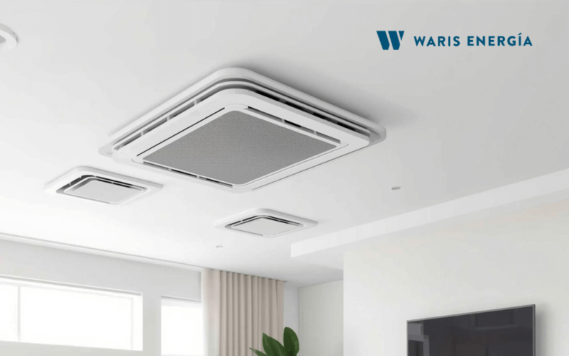 Instalacion de aire acondicionado por conductos con rejillas en techo de vivienda moderna Madrid