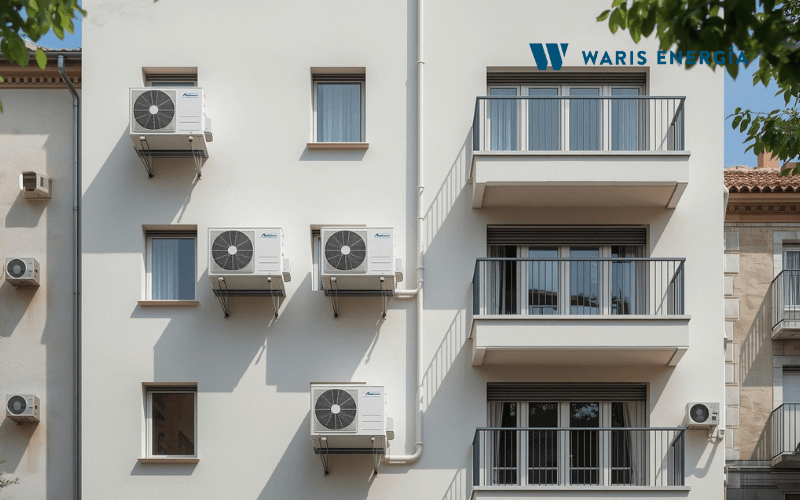 instalacion de aire acondicionado en fachada de edificio